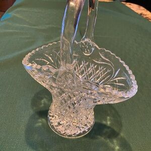 Princess House Clear Cut Glass Basket with Handle
